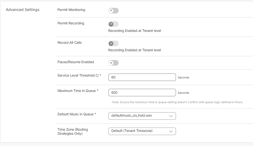 Queue Advance Settings